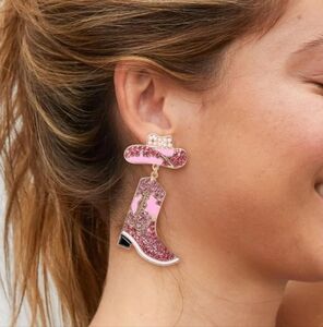 "Meylie" Pink Western Rhinestone Cowgirl Boots Earrings
